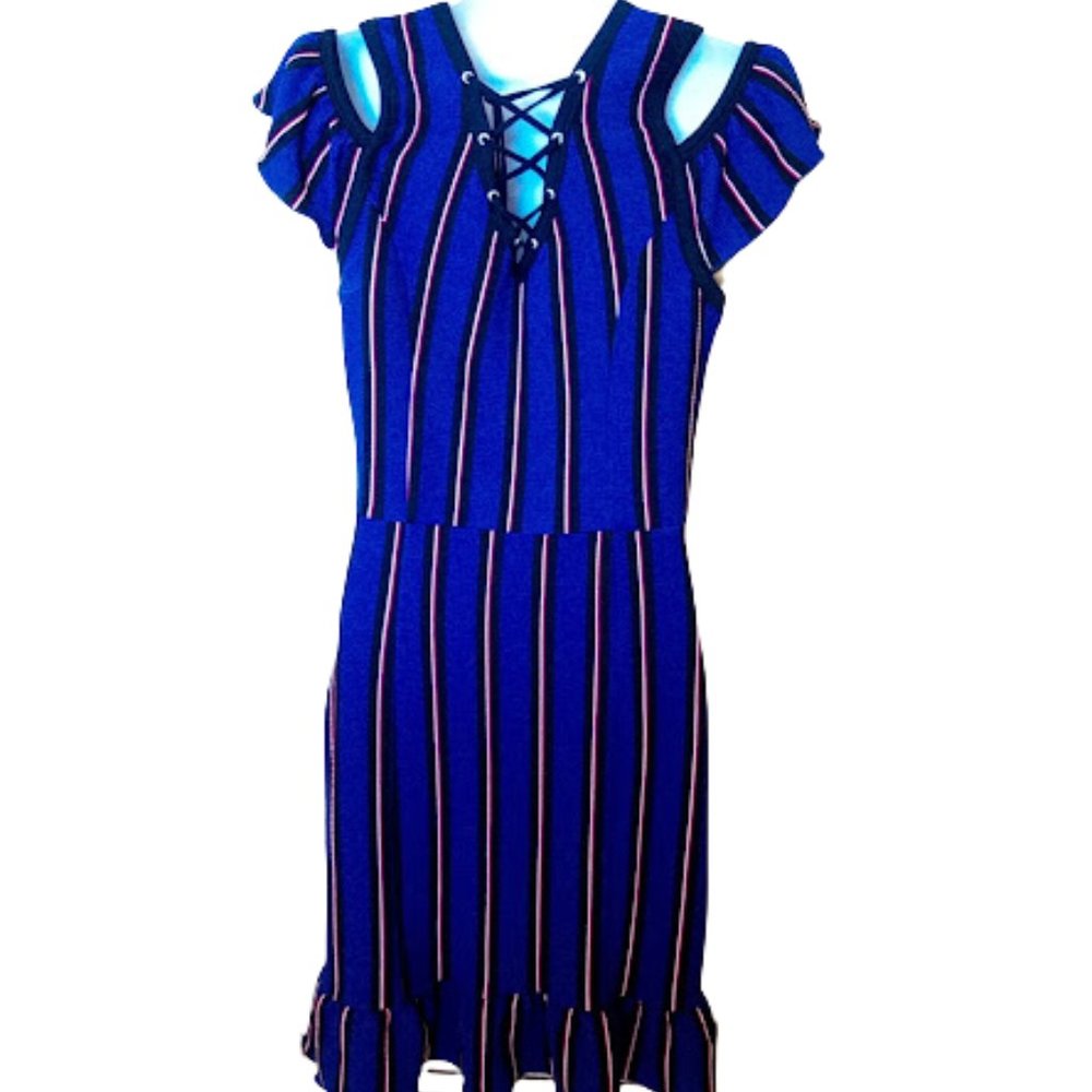 Unique Blue Red Striped Midi Dress Size Large